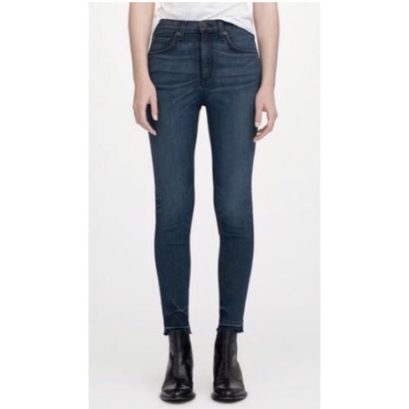 RAG & BONE Women’s High Rise Ankle Skinny Alembic Blue Raw Hem Jeans EUC Size 25 - Picture 2 of 10